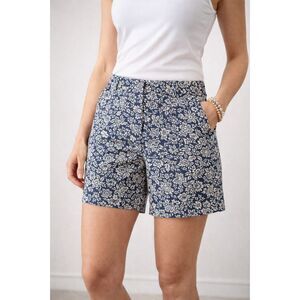 Talbots Floral Print Chino Shorts Navy Cream 7 Inseam Size 16